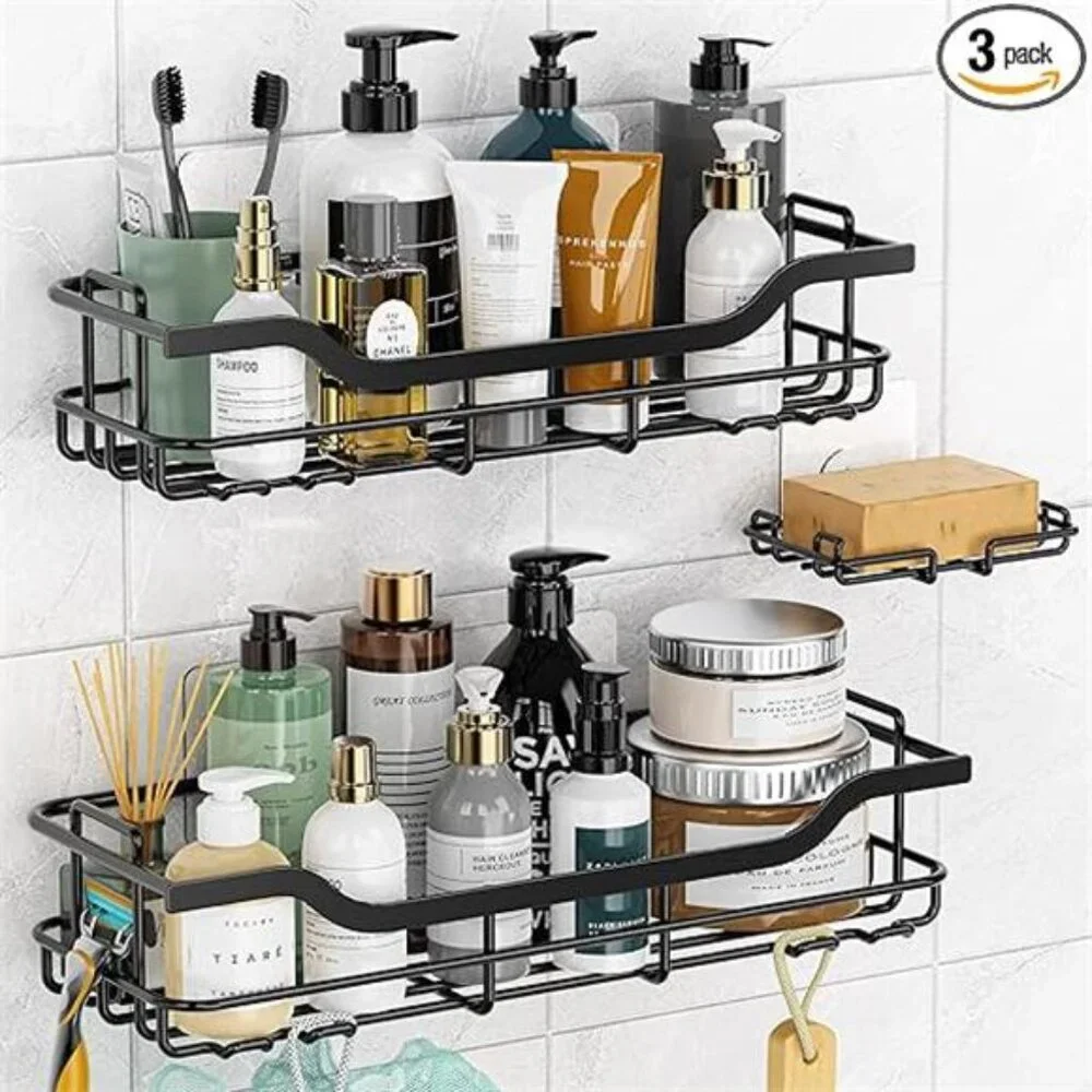 Shower Caddy 3-Pack, Adhesive Shower Organizer with Soap Holder